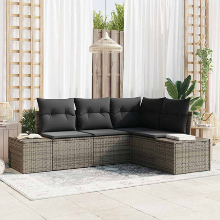 Havesofa Sæt med opbevaring 4 pcs Grå polyrattan