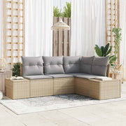 Havesofa Sæt med opbevaring 4 pcs Beige og lys grå polyrattan