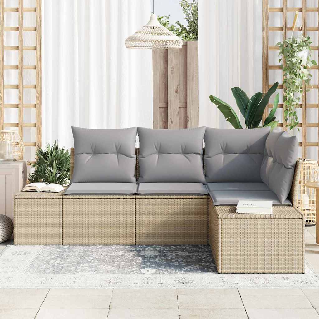 Havesofa Sæt med opbevaring 4 pcs Beige og lys grå polyrattan