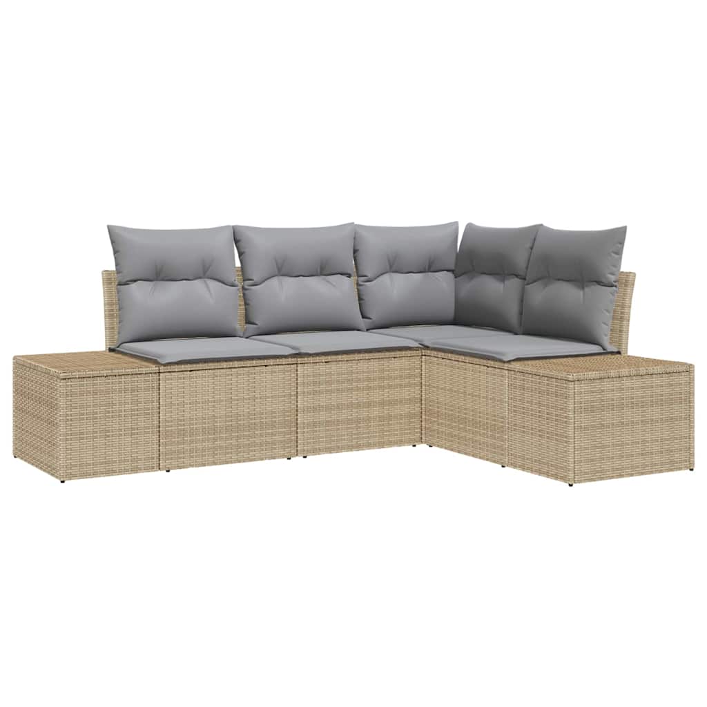 Havesofa Sæt med opbevaring 4 pcs Beige og lys grå polyrattan