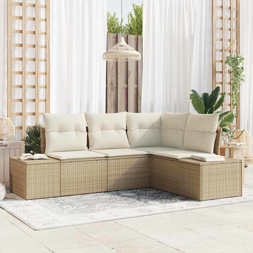Havesofa Sæt med pude 4 pcs Beige og creme polyrattan