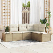 Havesofa Sæt med pude 4 pcs Beige og creme polyrattan