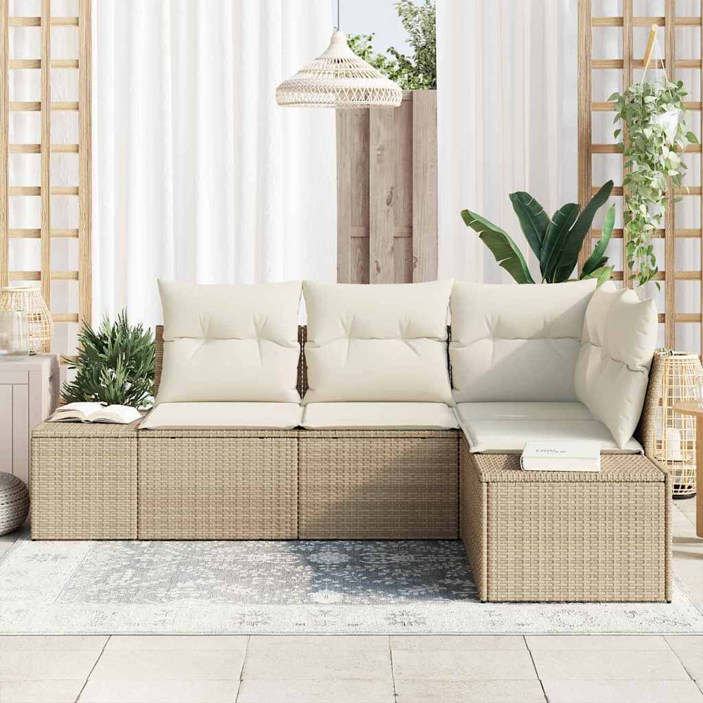 Havesofa Sæt med pude 4 pcs Beige og creme polyrattan
