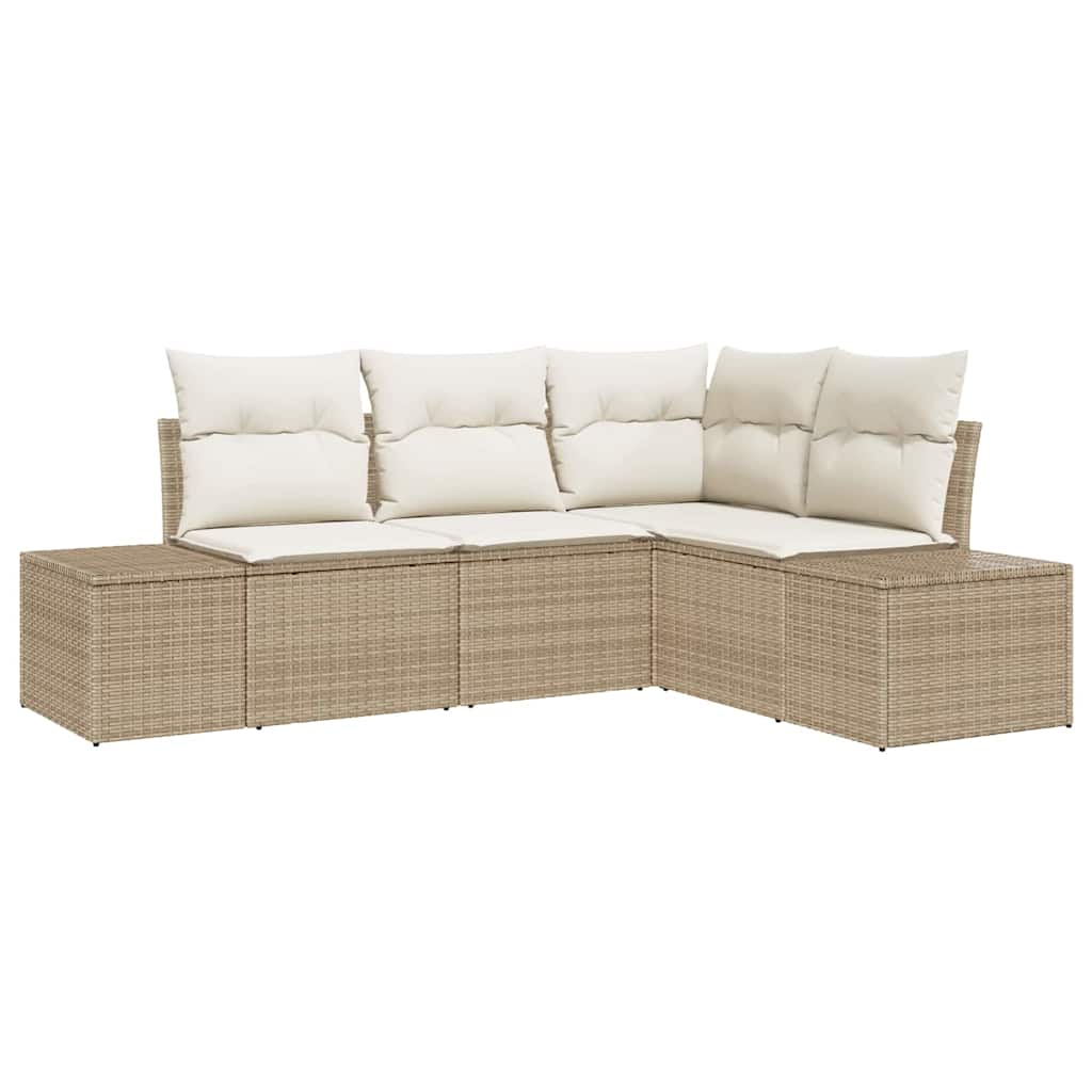 Havesofa Sæt med pude 4 pcs Beige og creme polyrattan