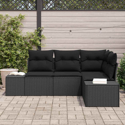 Havesofa Sæt med opbevaring 4 pcs Sort polyrattan