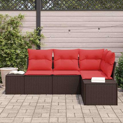 Havesofa Sæt 4 stk. Brun og Rød polyrattan