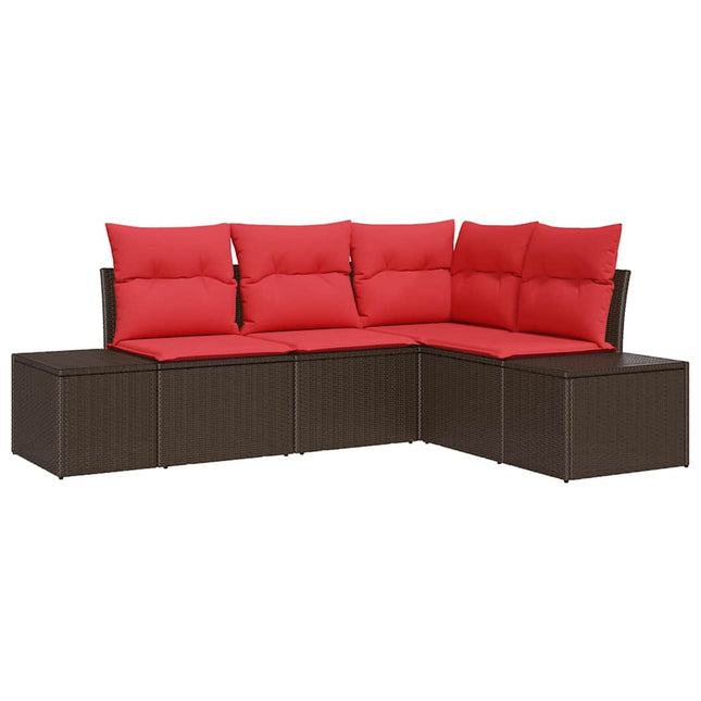 Havesofa Sæt 4 stk. Brun og Rød polyrattan