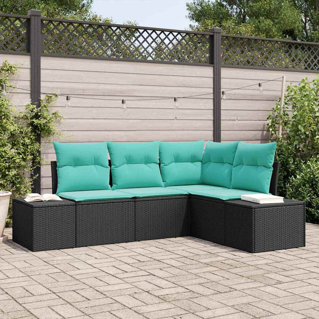 Havesofa Sæt 4 stk. Sort og turkis polyrattan