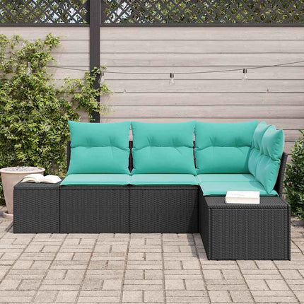 Havesofa Sæt 4 stk. Sort og turkis polyrattan