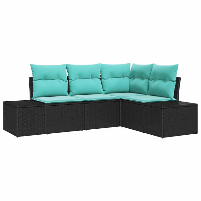 Havesofa Sæt 4 stk. Sort og turkis polyrattan