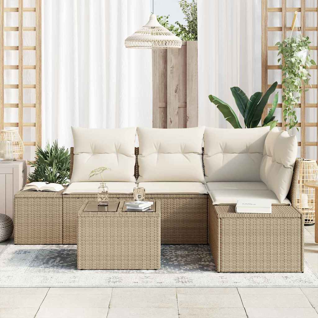 Havesofa Sæt med pude med opbevaring 5 pcs Beige og creme