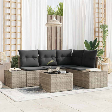 Havesofa Sæt med opbevaring Lysegrå polyrattan