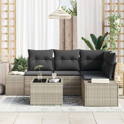 Havesofa Sæt med opbevaring Lysegrå polyrattan