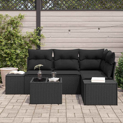 Havesofa Sæt med opbevaring Sort polyrattan