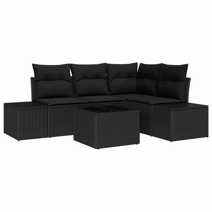 Havesofa Sæt med opbevaring Sort polyrattan