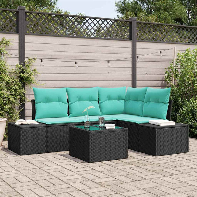 Havesofa Sæt med opbevaring Sort og turkis polyrattan