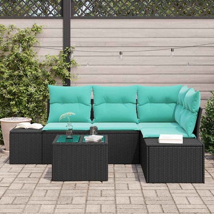 Havesofa Sæt med opbevaring Sort og turkis polyrattan