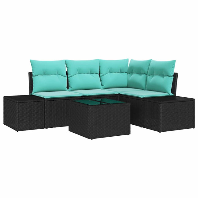 Havesofa Sæt med opbevaring Sort og turkis polyrattan