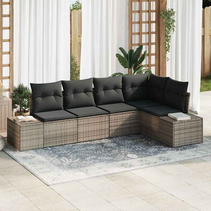 Havesofa Sæt med opbevaring 5 pcs Grå polyrattan