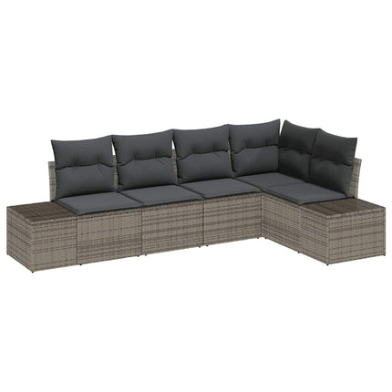 Havesofa Sæt med opbevaring 5 pcs Grå polyrattan
