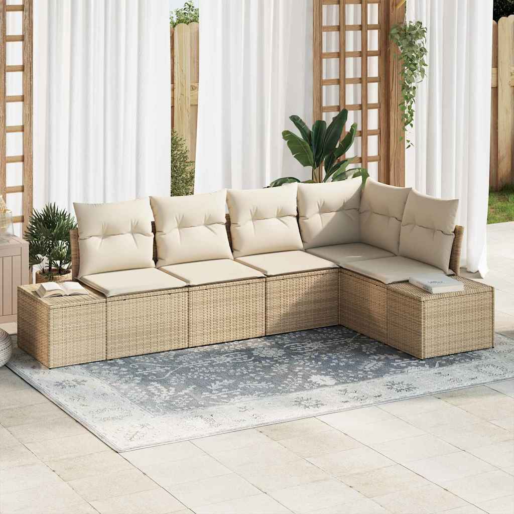 Havesofa Sæt med pude med opbevaring 5 pcs Beige og creme