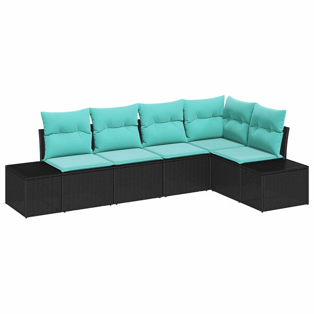 Havesofa Sæt 5 stk. Sort og turkis polyrattan