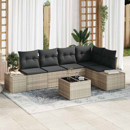 Havesofa Sæt med opbevaring Lysegrå polyrattan