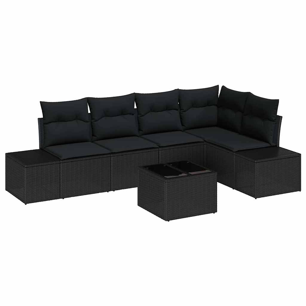 Havesofa Sæt 6 pcs Sort Poly Rattan og pulverlakeret stål