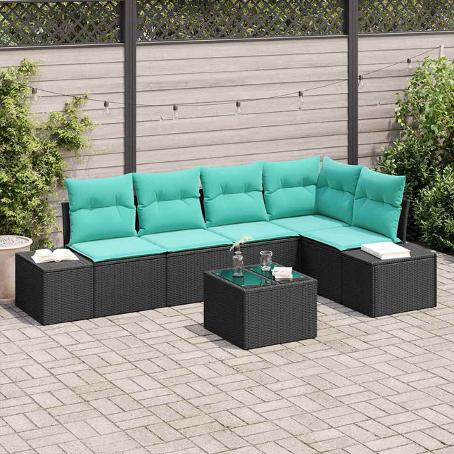 Havesofa Sæt med opbevaring Sort og turkis polyrattan