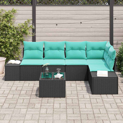 Havesofa Sæt med opbevaring Sort og turkis polyrattan