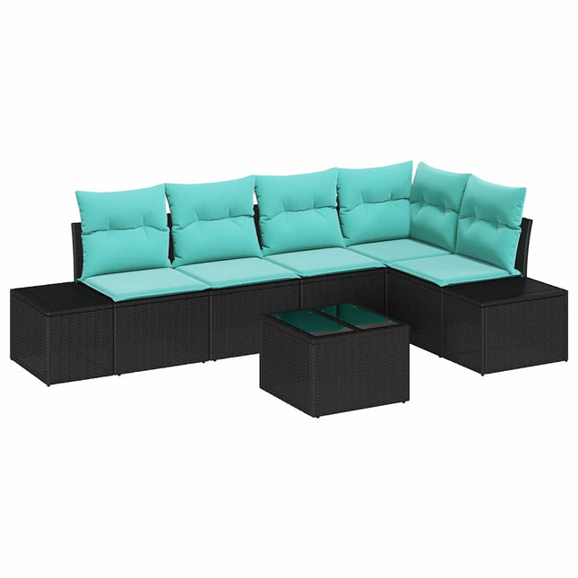 Havesofa Sæt med opbevaring Sort og turkis polyrattan