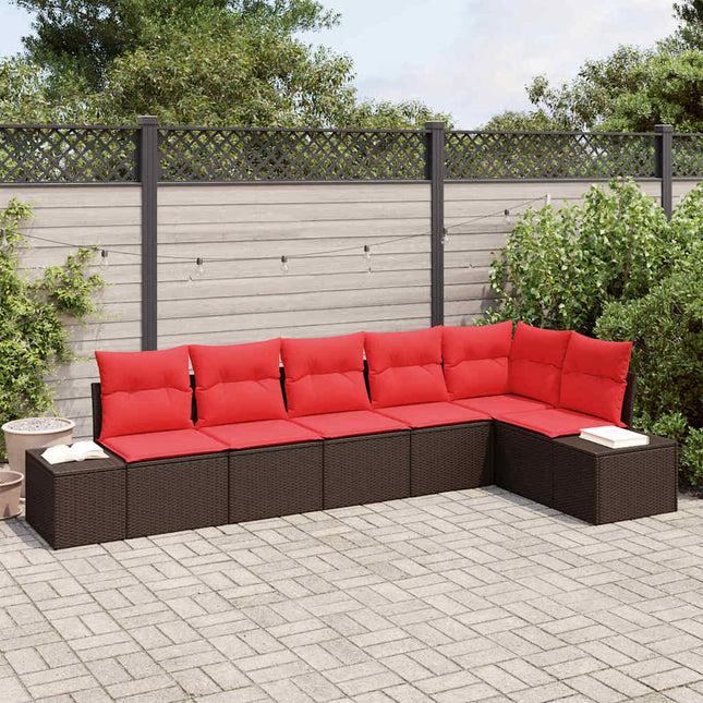Havesofa Sæt 6 stk. Brun og Rød polyrattan