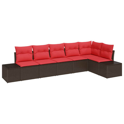 Havesofa Sæt 6 stk. Brun og Rød polyrattan