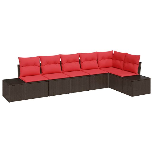 Havesofa Sæt 6 stk. Brun og Rød polyrattan