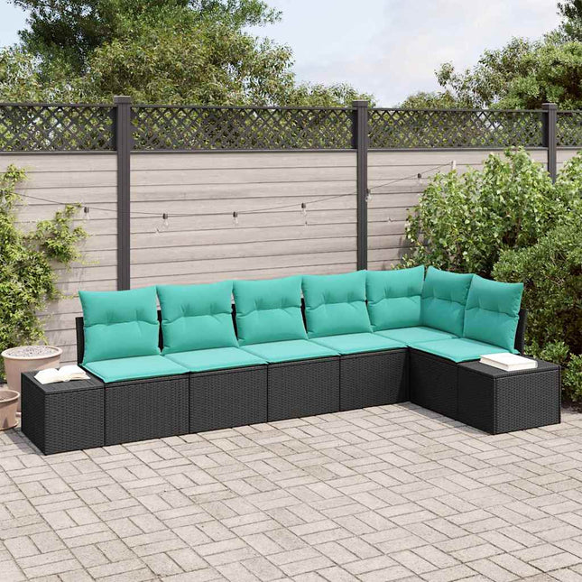 Havesofa Sæt 6 stk. Sort og turkis polyrattan