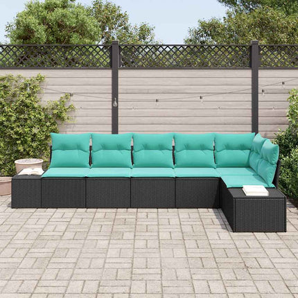 Havesofa Sæt 6 stk. Sort og turkis polyrattan