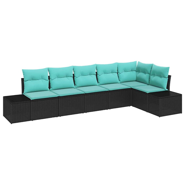 Havesofa Sæt 6 stk. Sort og turkis polyrattan