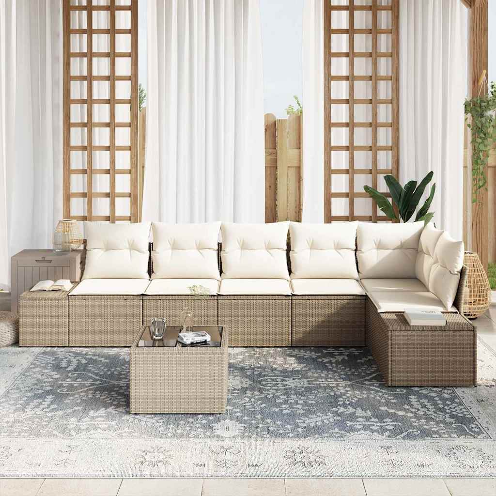 Havesofa Sæt med pude med opbevaring 7 pcs Beige og creme