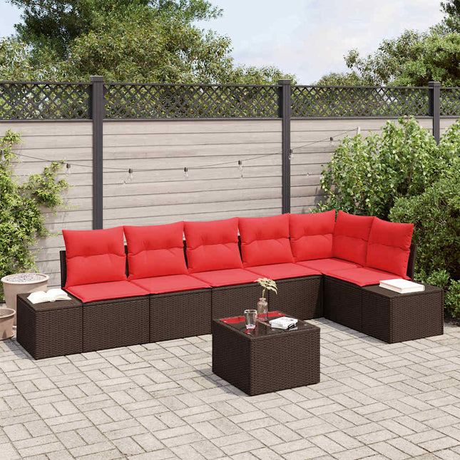 Havesofa Sæt med opbevaring Brun og Rød polyrattan