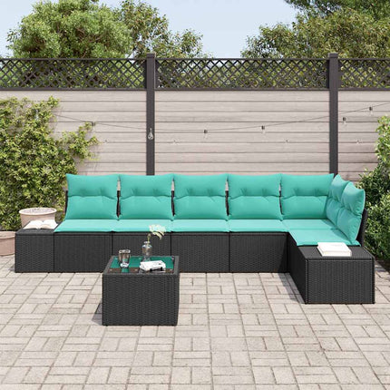 Havesofa Sæt med opbevaring Sort og turkis polyrattan