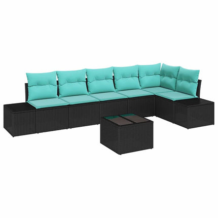 Havesofa Sæt med opbevaring Sort og turkis polyrattan