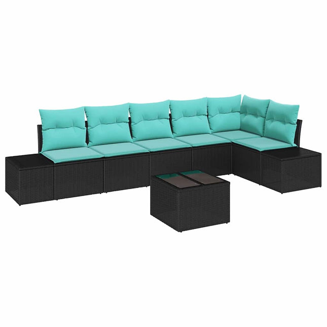 Havesofa Sæt med opbevaring Sort og turkis polyrattan