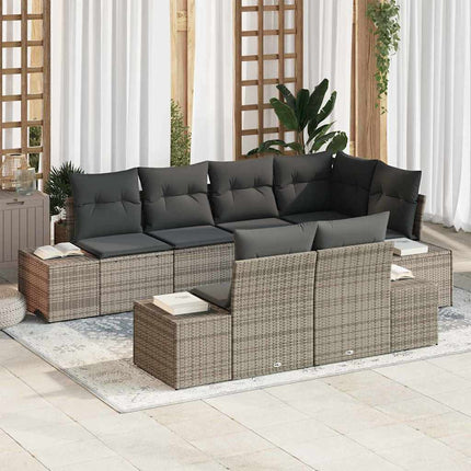 Havesofa Sæt med opbevaring 7 pcs Grå polyrattan