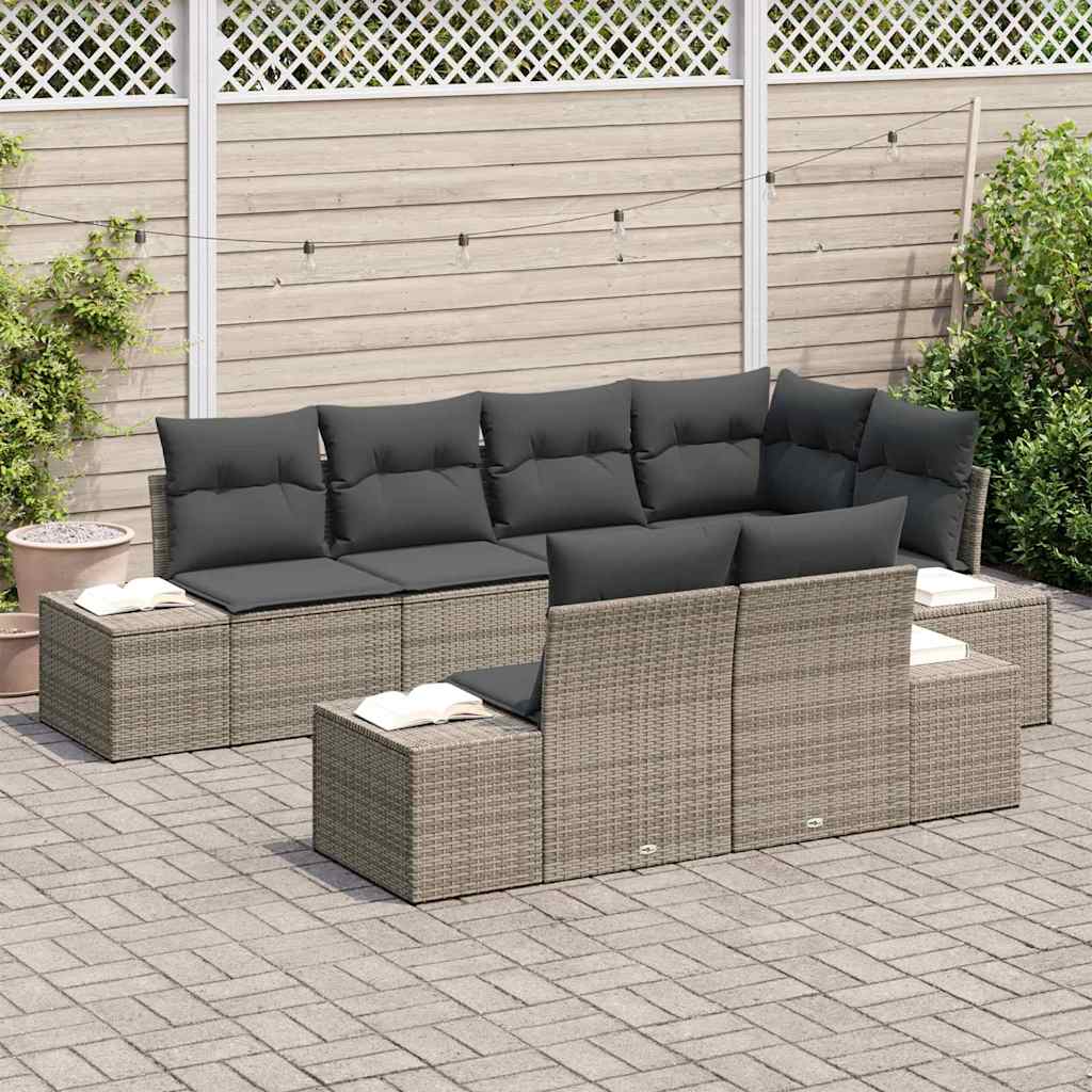 Havesofa Sæt med opbevaring 7 pcs Grå polyrattan