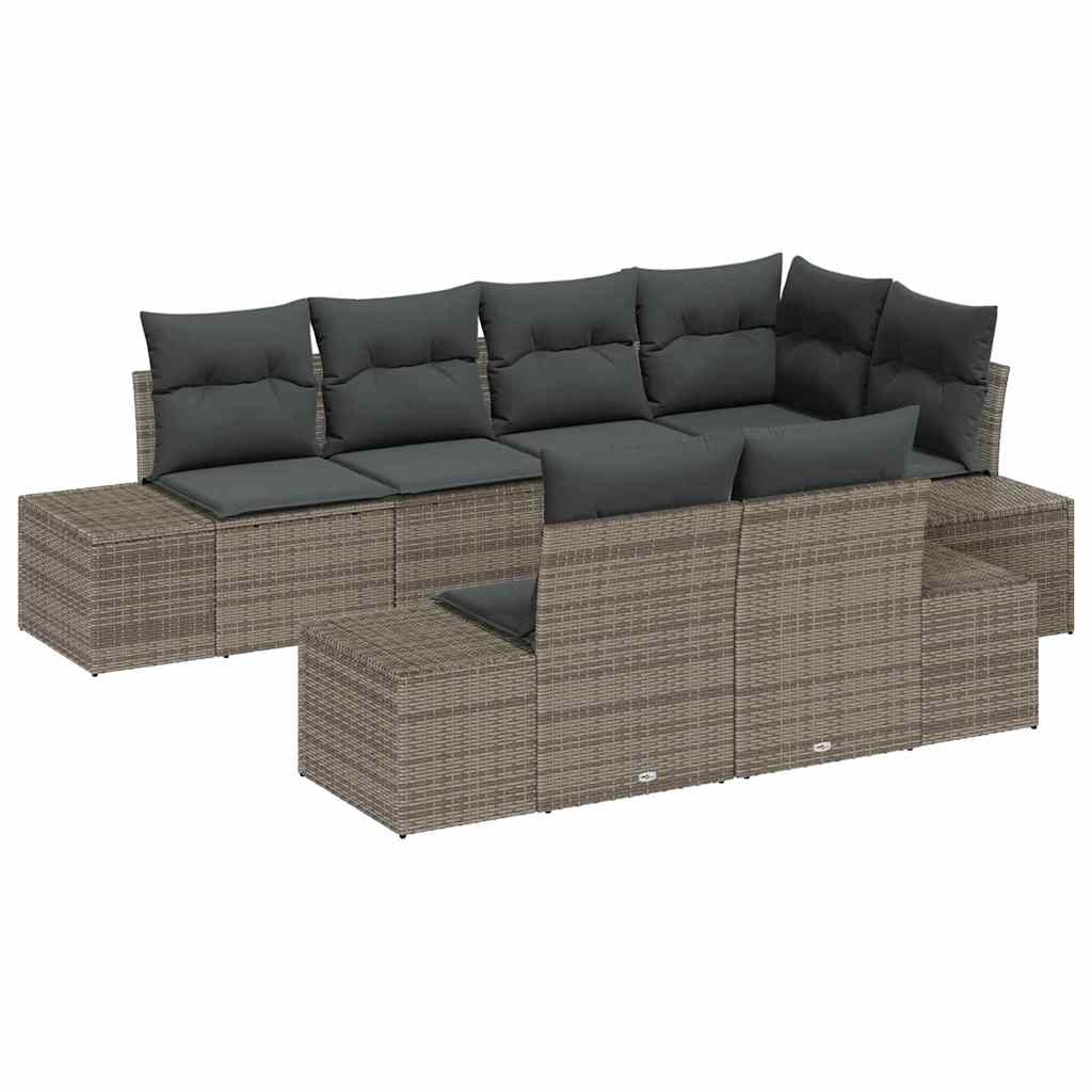 Havesofa Sæt med opbevaring 7 pcs Grå polyrattan