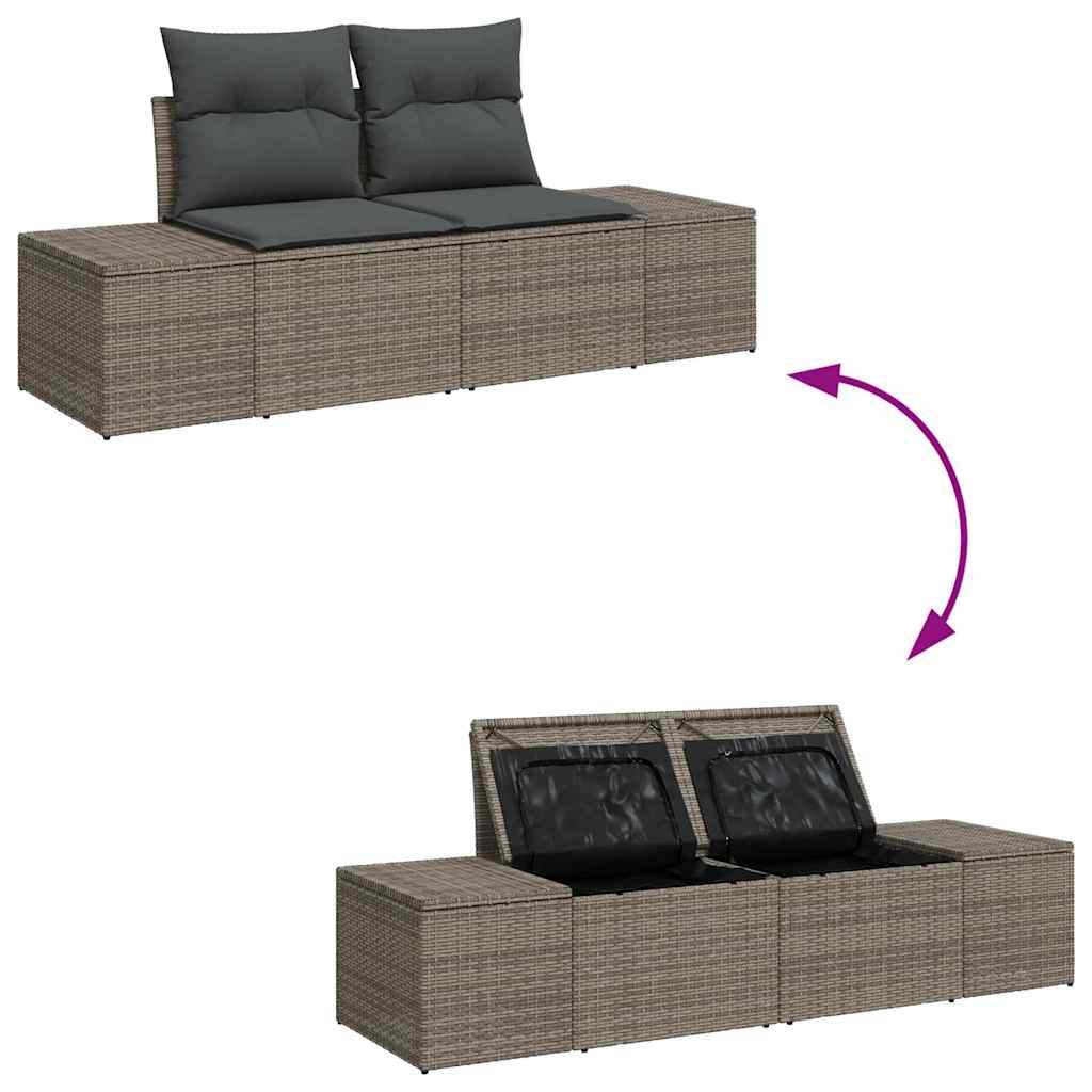 Havesofa Sæt med opbevaring 7 pcs Grå polyrattan