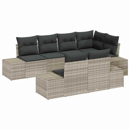 Havesofa Sæt med opbevaring 7 pcs Lysegrå polyrattan