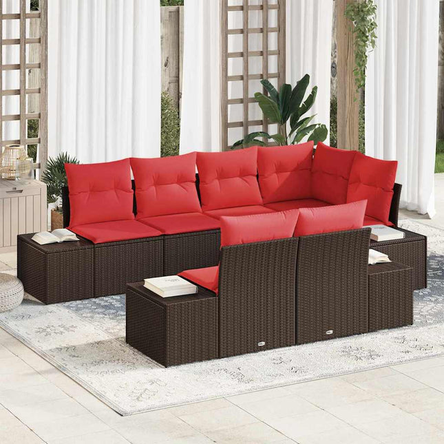 Havesofa Sæt 7 stk. Brun og Rød polyrattan