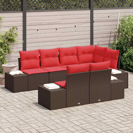Havesofa Sæt 7 stk. Brun og Rød polyrattan