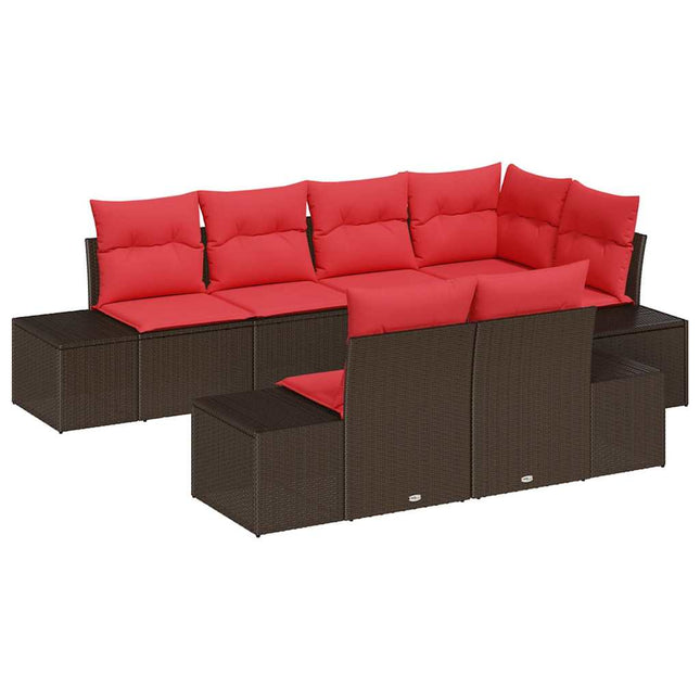 Havesofa Sæt 7 stk. Brun og Rød polyrattan